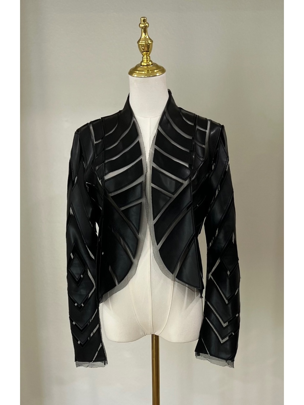 Jolie Paris Black Faux Leather Mesh Cutout Crop Jacket Size Small